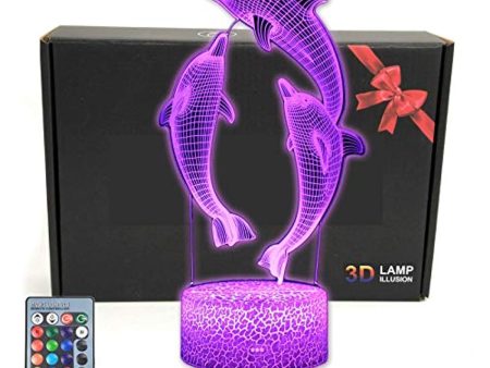 TriPro Dolphin Fish 3D Illusion LED Room Table Decor Lamp Sea Animals Night Light with Greeting Card, 16 Colors Change, Remote Bedroom Decorations Toys Gifts for Men, Women, Kids, Girls, Boys, Teens Online now