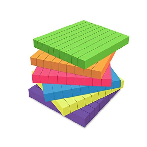 VEEYOL 6 Bright Color Lined Sticky Notes 600 Sheets Total, 3 in x 3 in, 100 Sheets Pad, Easy to Post Hot on Sale