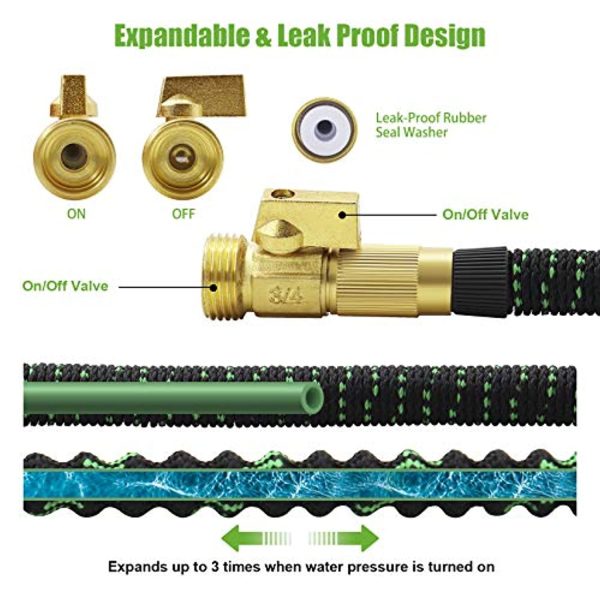 Vezane  Garden Hose Expandable 50ft, Water Hose With 10 Function Spray Nozzle, Heavy Duty Flexible Hose,3 4  Solid Brass Connectors,Lightweight No-Kink Flexible Water Hose Supply