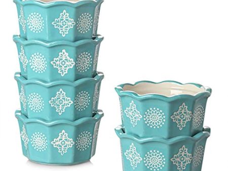 ZONESUM Ramekins 6 oz Oven Safe for Baking Creme Brulee, Porcelain Souffle Dishes Custard Cups Dessert Small Bowls, Set of 6, Turquoise Online