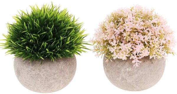 UltraOutlet 2 Pack Small Artificial Plants Centerpiece in Pot Fake Mini Decorative Potted Topiary Shrubs for Office, Home, Inddor, Room Decoration (Pink and Green) Online Hot Sale