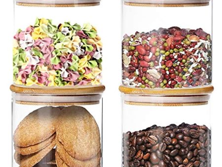 4 Pack Glass Jars with Airtight Bamboo Lids, (Dabacc) Glass Kitchen Canisters Clear Container for Food Storage of Dry Goods, Cookie, Candy, Spices, Coffee Beans and More, 18.6 OZ Sale