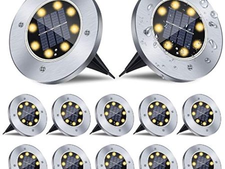 Tomyvic 12 Pack Solar Ground Lights, LED Disk Lights Outdoor Waterproof Warm White Inground Landscape Lights for Patios Lawns Deck Gardens Pathways on Sale