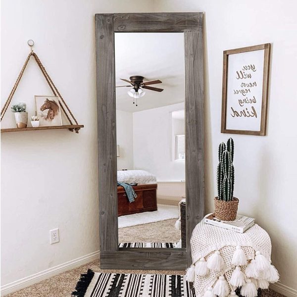 Trvone Full Length Dressing Mirror Wood Floor Mirror Solid Wood Frame Mirror with Standing Holder Wooden Frame Vertical and Horizontal Hanging Mirror Wall Decor (58 x24 , Charcoal Baked) Fashion