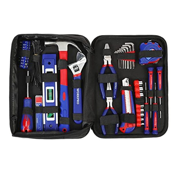 WORKPRO Home Tool Kit, 100 Piece Kitchen Drawer Household Hand Tool Set with Easy Carrying Pouch For Cheap