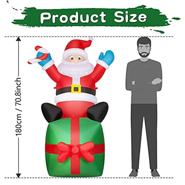 WDERNI 6FT Christmas Inflatable Santa Clause with LED Lights - Happy Xmas Holiday Blow Up for Outdoor Yard Lawn Garden Archway Thanksgiving Decorations Supply