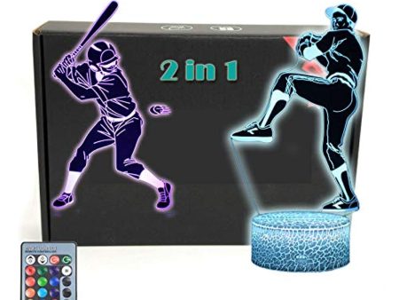 TriPro Baseball Player 3D Illusion LED Desk Lamp Decor Night Light with 2 Acrylic Flats 16 Colors Smart Touch & Remote Control Fans Gifts for Fathers,Dad,Boys,Kids,Teens,Men on Sale