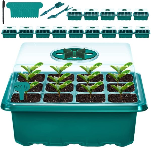 UltraOutlet 15 Pack Seed Starter Tray Seed Starter Kit Seedling Trays Seed Starting Trays with Dome and Base Bonus Plant Labels, Mark Pen and Widger Dibber, Black Hot on Sale