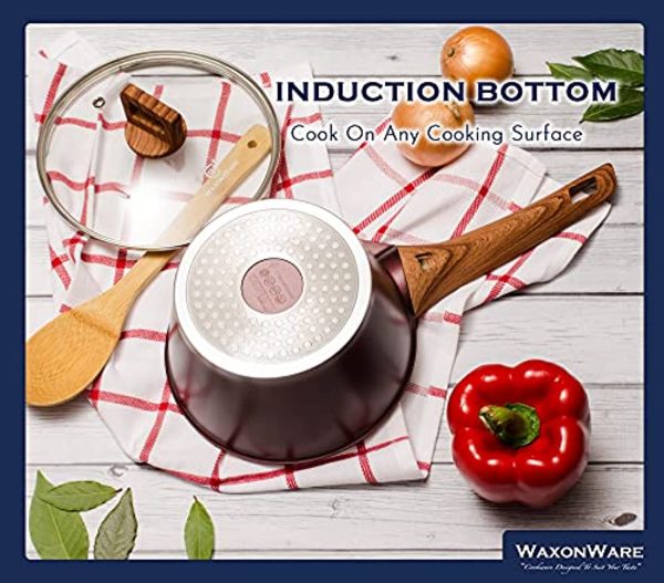 WaxonWare Non Stick Saucepan & Wok Pot, Induction Compatible & Marbellous Coating (A 100% PFOA Free Coating Made In Germany) - For Sauces, Soups, Pasta & Rice (2.2 Quart Saucepan) Fashion