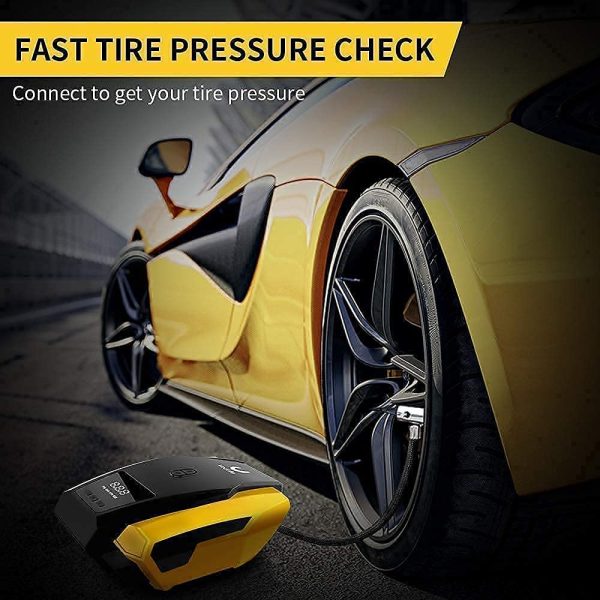 VacLife Leaf Blower Air Compressor Tire Inflator, DC 12V Portable Air Compressor, Auto Tire Pump with LED Light, Digital Air Pump for Car Tires, Bicycles and Other Inflatables, Model: ATJ-1166, Yellow (VL701) Sale