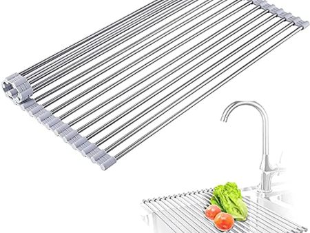 Wizdays Roll Up Dish Drying Rack, Kitchen Over Sink Dish Drying Racks, Deecam Heat Resistant Mat with FDA Grade Non-Slip Silicone and 304 Stainless Steel Pipe, Multi-Use Dish Drainers 16.6  x 11.2   Online