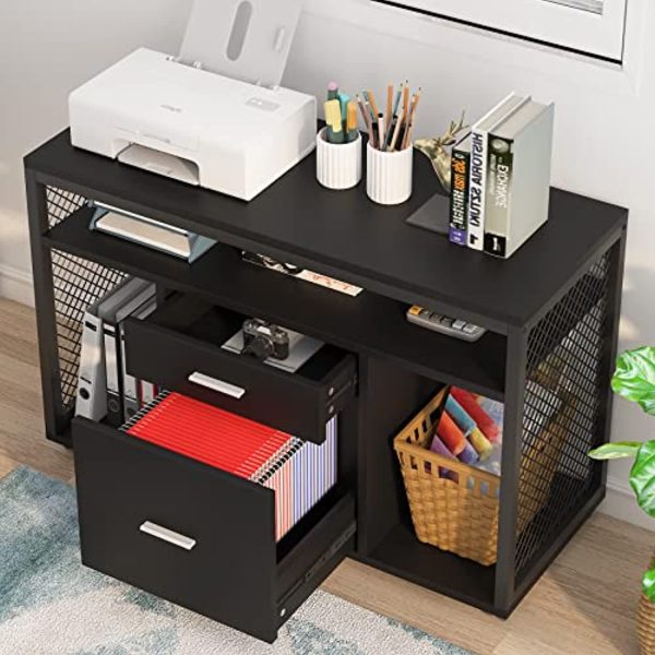 DOALBUN  2-Drawer Wood File Cabinet, Mobile Lateral Filing Cabinet, 39.37 Inches Wide Printer Stand with Open Storage Shelves, Storage Cabinet for Home Office, Black Hot on Sale