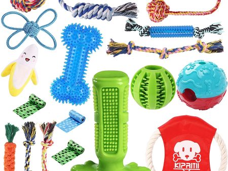 KIPRITII Dog Chew Toys for Puppy - 18 Pack Puppies Teething Chew Toys for Boredom, Pet Dog Chew Toys with Rope Toys, More Squeaky Toy for Puppy and Small Dogs Fashion