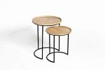 WLIVE Round Vintage Coffee Table Set of 2, Side Table Round Metal and Wood in Half Moon Look, Sturdy Living Room Table in Set, 15 kg Load Capacity Online Hot Sale