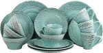 Elama Embossed Stoneware Ocean Dinnerware Dish Set, 16 Piece, Seashell and White Sand Online Hot Sale