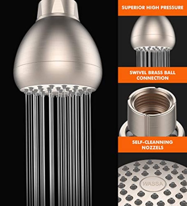 WASSA High Pressure Shower Head - 3 Inch Anti-clog Anti-leak Showerhead - Adjustable Metal Swivel Ball Joint with Filter - Ultimate Shower Experience Even at Low Water Flow and Pressure (Brushed Nickel) For Cheap