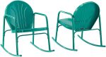 WENHAUS Furniture CO1013-TU Griffith Retro Metal Outdoor Rocking Chairs, Turquoise Gloss Online Hot Sale