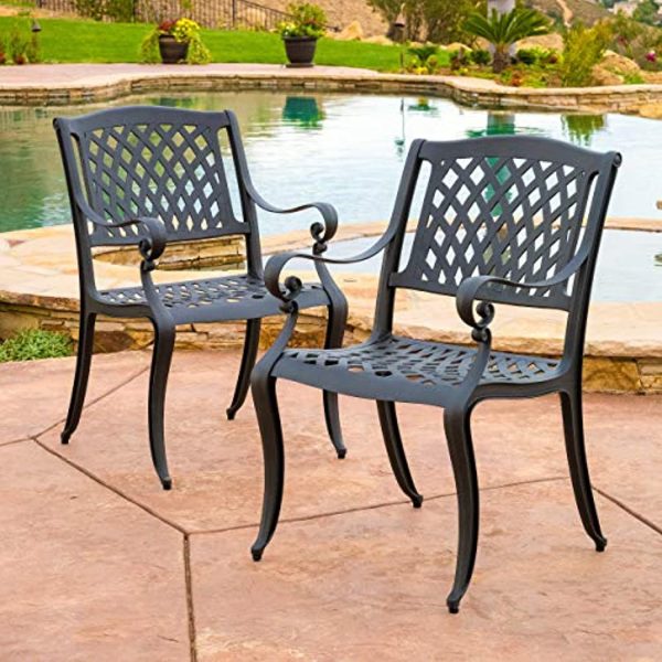 WENHAUS Knight Home Hallandale Outdoor Cast Aluminum Chairs, 2-Pcs Set, Black Sand Cheap