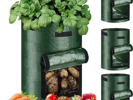 YQLOGY 7 Gallon Plant Growing Bags for Potato-6 Packs, Garden Grow Pots for Strawberry Tomato Carrot & Other Vegetable, Heavy Duty Thickened Planting Container with Window and Handles (Dark Green) Sale