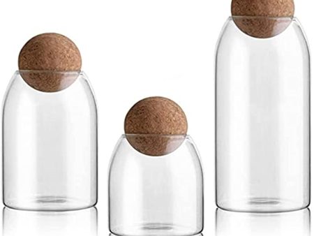 UPKOCH 3Pcs Glass Jars with Airtight Seal Ball Cork Lid Clear Cookie Jars Mason Jars Food Storage Canister for Tea Coffee Spice Sugar Salt (Size S M L) Online