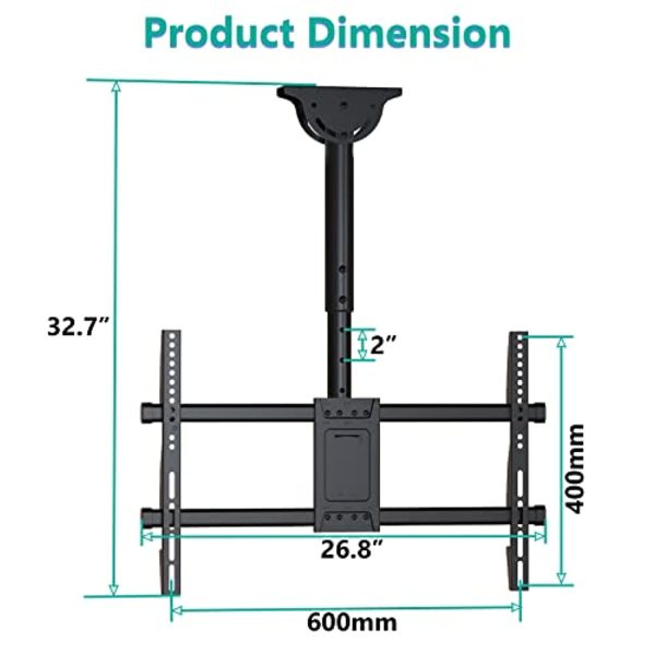 WALI Ceiling TV Mount, Full Motion Adjustable TV Mount Bracket Fits Most Ultrawide LED, LCD, OLED 4K TVs 37 to 70 inch, up to 110lbs, VESA 600x400mm (CM3770), Black Hot on Sale