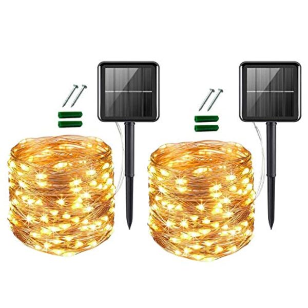 UPOOM [2 Pack]  Solar String Lights, 200 LED Outdoor Solar Fairy Lights Garden Copper Wire Decorative Lights 66Ft Waterproof Indoor Outdoor Lighting for Garden, Patio, Yard, Christmas Fashion