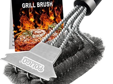 POLIGO BBQ Brush for Grill Cleaning Safe Grill Brush and Scraper with Deluxe Handle - 18  Grill Cleaner Brush Stainless Steel Bristle Grill Brush for Outdoor Grill Wizard Grate - Ideal Grilling Gifts Sale