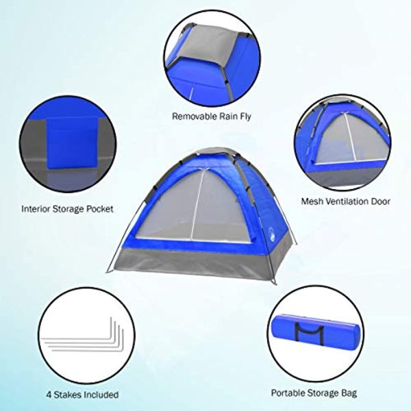 Wakeman  2 Person Tent – Rain Fly & Carrying Bag – Lightweight Dome Tents for Kids or Adults – Camping, Backpacking, and Hiking Gear by Wakeman Outdoors (Blue), (l) 77” x (w) 57” x (h) 40” Hot on Sale