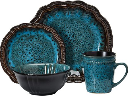 Elama Round Stoneware High Class Dinnerware Full Service Set, Jade Green Online Sale