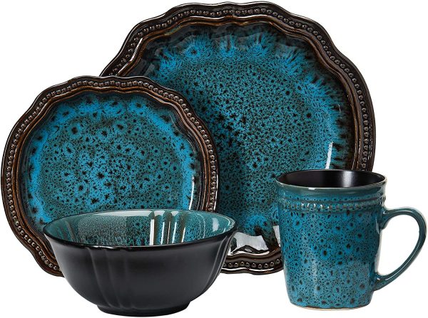 Elama Round Stoneware High Class Dinnerware Full Service Set, Jade Green Online Sale