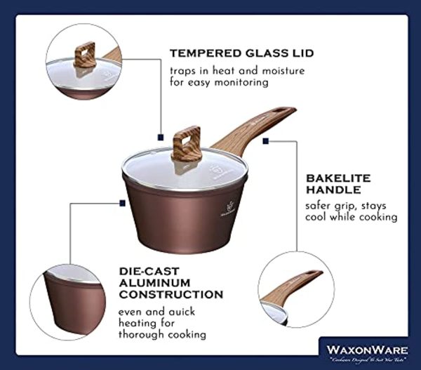 WaxonWare Non Stick Saucepan & Wok Pot, Induction Compatible & Marbellous Coating (A 100% PFOA Free Coating Made In Germany) - For Sauces, Soups, Pasta & Rice (2.2 Quart Saucepan) Fashion