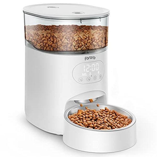 Faroro Automatic Cat Feeder with Timer and Portion Control Cat Food Dispenser with Stainless Steel Bowl, Desiccant Bag and Voice Recorder Up to 6 Meals per Day for Multiple Cats and Small Dogs (4L) Hot on Sale