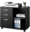 DEVAISE 3-Drawer Wood File Cabinet, Mobile Lateral Filing Cabinet, Printer Stand with Open Storage Shelves for Home Office, Gray Oak Supply