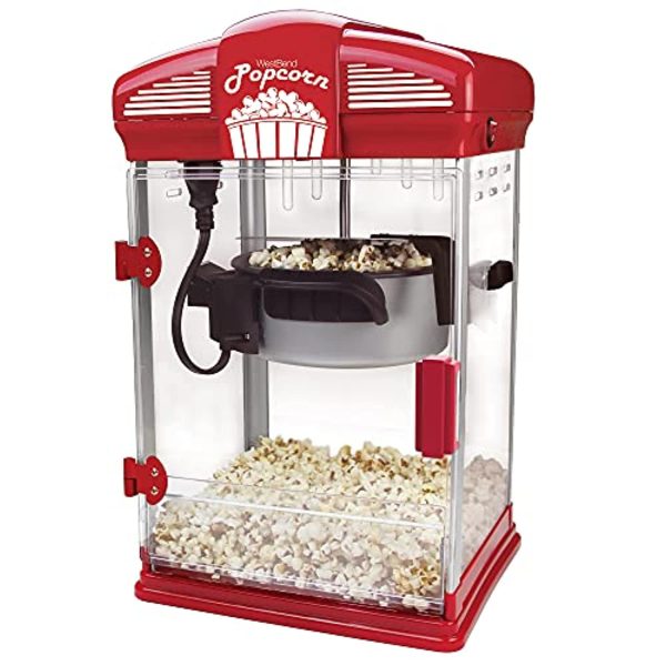 West Bend Hot Oil Theater Style Popcorn Popper Machine with Nonstick Kettle Includes Measuring Tool and Serving Scoop, 4-Ounce, Red Online