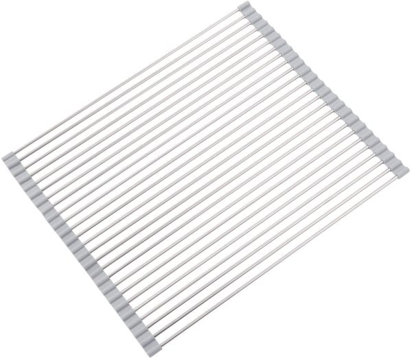 Wizdays Over The Sink Multipurpose -No Occupying Space Easily Store Heat Resistant Roll Up Dish Drying Rack-Fit for Stainless Steel Sink (20.8  x 13.4 Warm Rack Gray) Fashion