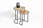 WLIVE Round Vintage Coffee Table Set of 2, Side Table Round Metal and Wood in Half Moon Look, Sturdy Living Room Table in Set, 15 kg Load Capacity Online Hot Sale