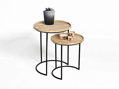 WLIVE Round Vintage Coffee Table Set of 2, Side Table Round Metal and Wood in Half Moon Look, Sturdy Living Room Table in Set, 15 kg Load Capacity Online Hot Sale