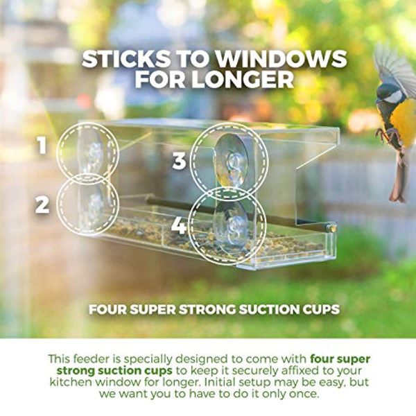 Wild Birds of Joy Window Bird Feeder with 4 Super Strong Suction Cups & Sliding Seed Tray, Large, Clear Acrylic, Easy Clean, Outdoor Bird Feeders, Outside View Up Close of Finch, Cardinal and Blue Jay Hot on Sale