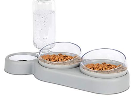 zxcvbn Three Dogs Cat Bowl Set，15°Tilt and 360°Rotatable Double Food Bowl，Double Bowl of Wet and Dry Food with Automatic Water Bottle Bowl，Small and Medium Dogs and Cats use Cheap