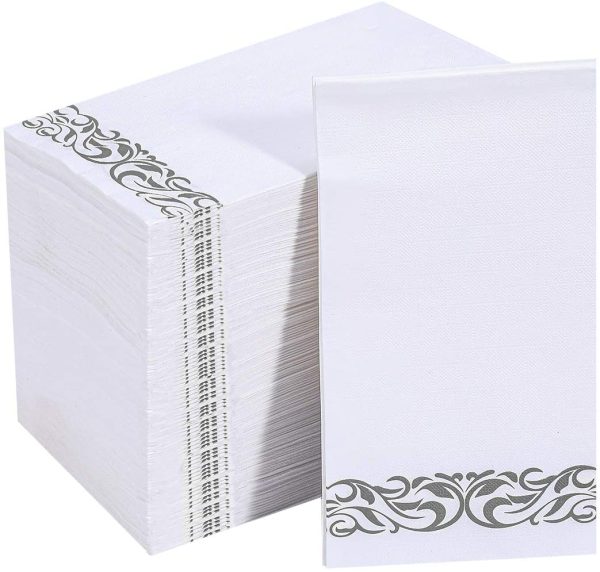 V PLUS  200 Pack Paper Napkins Guest Towels Disposable Premium Quality 3-ply Dinner Napkins Disposable ,Soft Absorbent Party Napkins Wedding Napkins for Kitchen Parties, Dinners or Events(Silver) Cheap