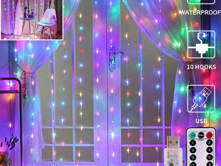 Minetom Curtain Lights, Fairy Lights for Bedroom, 300 LEDs Warm White Twinkle Lights W  8 Modes USB Powered, Icicle String Lights W  Remote & Timer for Indoor Xmas Party Patio Decoration(9.8 x 9.8 Ft) Sale