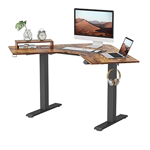 BANTI Dual Motor L-Shaped Electric Standing Desk, 48 Inches Adjustable Height Stand Up Desk, Sit Stand Home Office Desk with Rustic Brown Top Black Frame Online