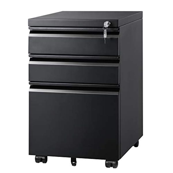 DEVAISE 3 Drawer Locking Mobile File Cabinet for Home Office, Fully Assembled Except Casters, Letter Legal Size,Black Fashion