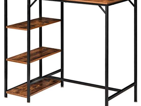 YMYNY Industrial Bar Table, 43” Rectangular Pub Dining Table with Storage Shelves, High Writing Computer Desk with Sturdy Metal Frame for Kitchen, Dining Room, Living Room, Rustic Brown, HD-UHTMJ054H For Cheap