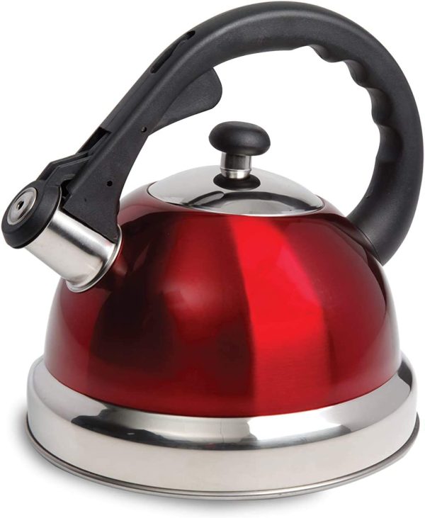 Weftnom Claredale Stainless Steel Whistling Tea Kettle, 2.2 Quarts, Red Sale