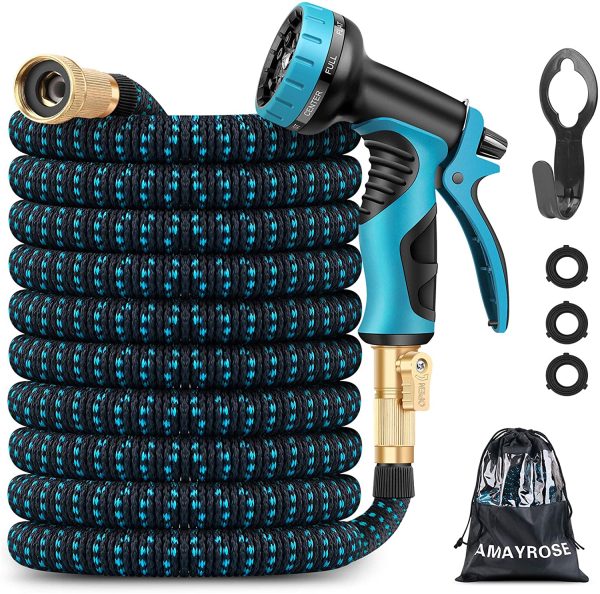 Unywarse Garden Hose Expandable Water Hose with 9 Function Spray Nozzle, Leakproof Expanding Flexible Outdoor Yard Hose with Solid Brass Fittings, Extra Strength 3750D Durable Car Wash Hose Pipe(25ft) Supply