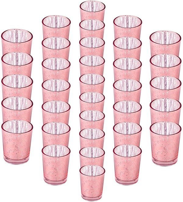 UltraOutlet 36 Packs Gold Votive Candle Holders in Bulk Mercury Glass Candle Holder Set Tealight Candle Holders for Weddings, Bridal Showers, Birthday Parties, Home and Table Centerpieces Supply