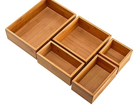 Copco  Bamboo Eco-Conscious Organizer Box Set Art Crafts Pens Holder Junk Drawer Utensils, Makeup, Silverware, Cutlery, Mail, 5 piece Tray Cheap