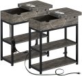 Rolanstar End Table with Charging Station, Narrow Flip Top End Side Table with Storage Shelf and USB Ports & Power Outlets for Small Spaces, Nightstand Sofa Table for Living Room, Bedroom Rustic Brown Hot on Sale