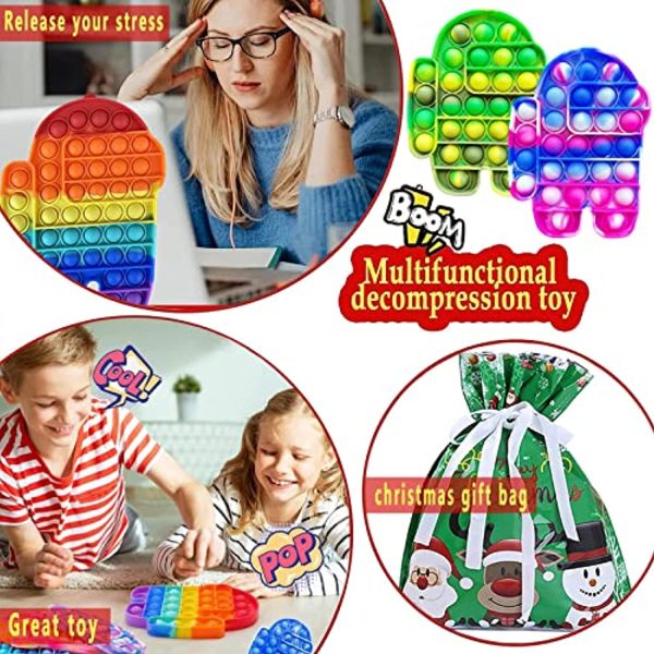 ZNNCO 6Pcs Among Pop Push Bubble Fidget It Toy, A Christmas Drawstring Gift Bag, Decompression and Anti Anxiety Kit Fidget Toys Pack for Kids Adults Discount